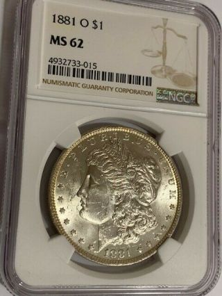 1881 - O Morgan Silver Dollar Ngc Ms62 Gold Toning F/b A Blazer Beauty