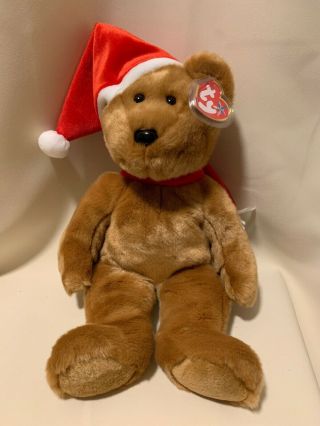 Ty 1997 Holiday Teddy The Brown Bear Beanie Buddy Christmas Decoration Pristine