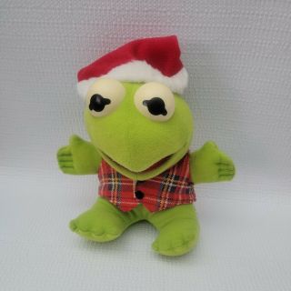 Vintage 1987 Baby Kermit The Frog Santa Hat 7 " Flannel Vest Plush Henson