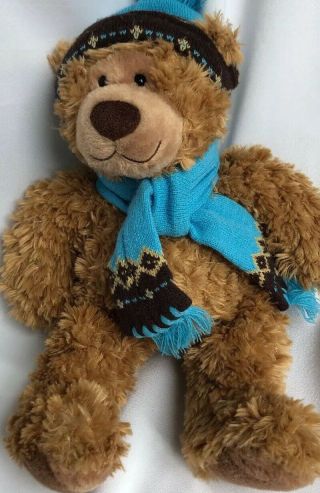 Mary Meyer Teddy Bear Plush With Blue Scarf And Hat 17” Very Soft