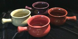 4 Vintage Ceramic Soup/chili Bowls With Handles - 4 Colors