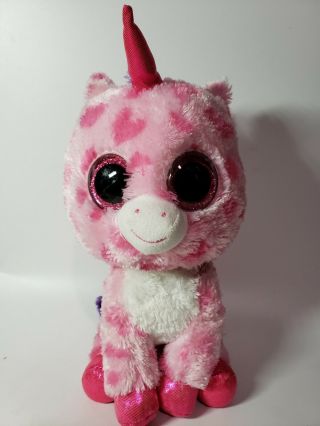 Ty Beanie Boos - Pink Purple Unicorn 10 " Pink Glitter Eyes