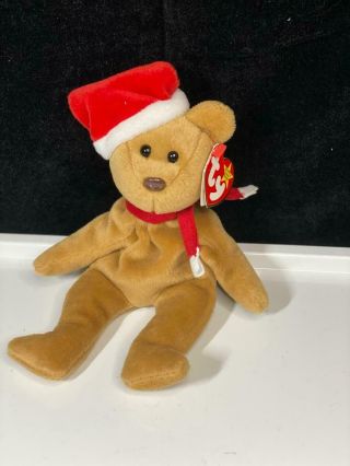 Ty Beanie Baby Teddy 1997 Bear Santa Hat Christmas Holiday Stuffed Animal Toy