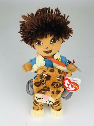 Ty Beanie Babies Nick Jr.  Approx 8 " Diego & Baby Jaguar Plush Set With Tags