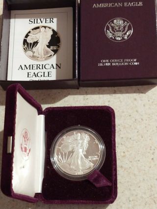 1988 - S American Eagle Silver Liberty Dollar Coin 1 Oz Proof W/ Box &