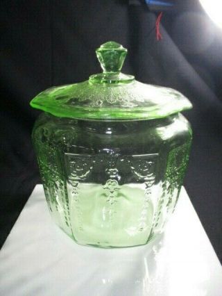 Dp - Princess Green Depression Glass Cookie Jar Lid Chips Counter Utensil Holder