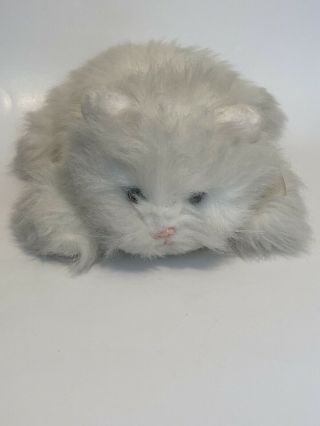 Vintage 1986 Dakin White Persian Kitty Cat Hand Puppet Plush Brown Eyes