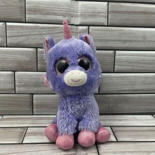 Ty Beanie Boos Athena Purple Pegasus Unicorn Pink Glitter Eyes 6 "