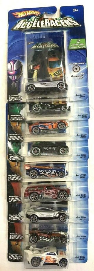 2004 Hot Wheels Acceleracers Complete Set Of 9 Cars W/game Cards On Card