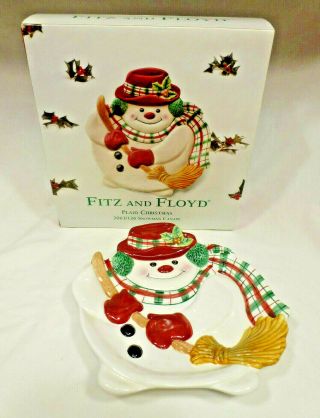 Fitz & Floyd Plaid Christmas Snowman Canape Plate - Hand Crafted - 2063/126