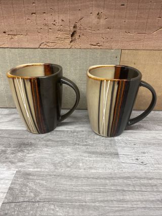Home Trends Brown Stripe Better Homes And Gardens Square Coffee Mug (set Of 2)