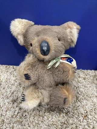 Vintage Australian Koala Bear 10” Plush W Real Kangaroo Fur Realistic With Tag