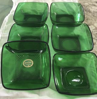 Anchor Hocking Forest Green Charm Square Berry Bowls 4 1/2”