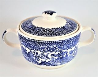 Royal China (usa) Blue Willow Sugar Bowl & Lid Round Handle & Knob Willow Ware