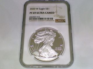 2020 - W Silver Eagle Proof $1 Ngc Pf 69 Ultra Cameo Brown Label
