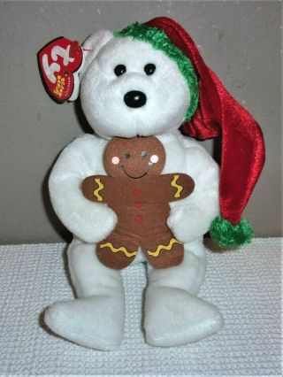 Ty Beanie Baby Goody The Holiday Bear With Santa Hat And Gingerbread Man 8.  5 "