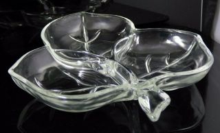 Vintage Clear Glass Maple Leaf Divided Serving Dish Tray Candy Nuts Pickles