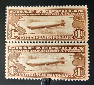 Us Stamps C14 1930 $1.  30 Zeppelin Airmail Pair Mnh No Gum,  Centering Vf