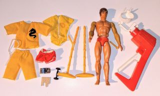 Vintage Big Jim In Yellow Karate Outfit Kung Fu W/ Accessories,  Muscle Mover