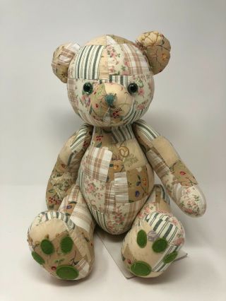 Vintage Teddy Bear Button Jointed Plush Patchwork Quilted 16” One Of A Kind