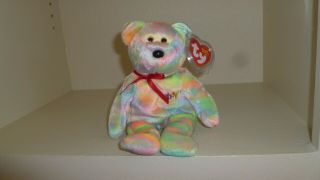 Ty - Beanie Babies - Bidder - Ty Mbna - The Tie Dyed Bear W/ebay On Its Chest