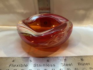 Red Blown Glass Bowl Ash Tray Swirl End Of Day Murano Style