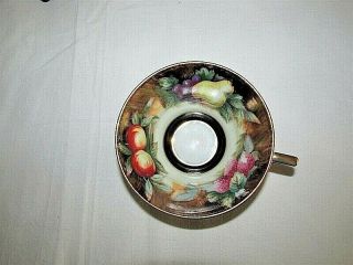 VTG HAND PAINTED LEFTON CHINA FRUIT PATTERN FOOTED CUP AND SAUCER W GOLD TRIM 2