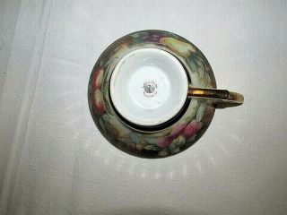 VTG HAND PAINTED LEFTON CHINA FRUIT PATTERN FOOTED CUP AND SAUCER W GOLD TRIM 3