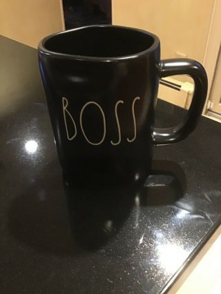 Rae Dunn Boss Coffee Tea Mug Black Magenta Ceramic