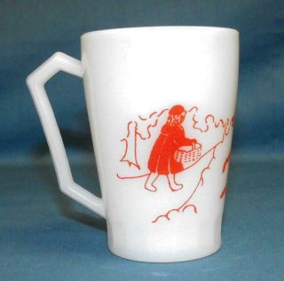 Hazel Atlas Milk Glass Red Little Red Riding Hood Nursery Rhyme Cup Mug