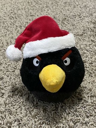 Angry Bird Plush Christmas Bird Black Bomb Bird With Santa Hat With Sound