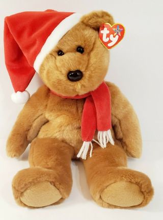 Ty 1997 Holiday Teddy The Brown Bear Beanie Buddy Christmas Decoration Plush