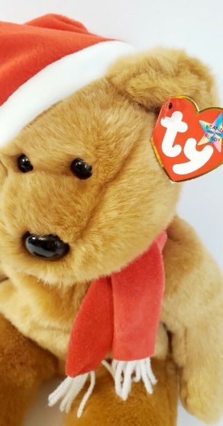 Ty 1997 Holiday Teddy the Brown Bear Beanie Buddy Christmas Decoration Plush 2
