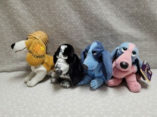 Applause Hush Puppies K&k Collectibles Silver Pink Hound Dog Plush Toy Set Of 4