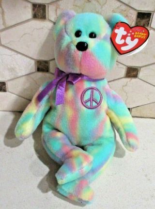 Ty Beanie Baby Peace Bear Dob January 1,  2010 Mwmt