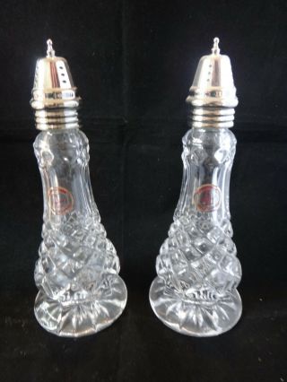 Set Of 2 Lead Crystal Large Salt And Pepper Shakers With Silver Tops - Germany