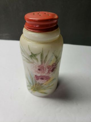 Vintage Victorian Hand Painted Milk Glass Salt Shaker