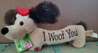 Dan Dee Animated Singing Christmas Dog 14” Plush I Woof You Flapping Ear Barking