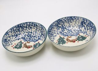 2 Tienshan Folk Craft Cabin In The Snow Cereal Bowls