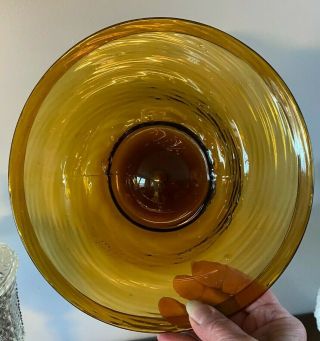 Amber Blown Hand Blown Art Glass Bowl 9 1/2 " Diameter Estate Find