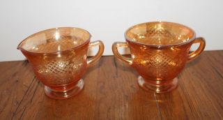 Federal Normandie Bouquet And Lattice Carnival Creamer And Sugar Set