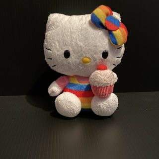 6 " Rainbow Hello Kitty Ty Plush Cupcake Cute Sanrio Bean Stuffed Toy