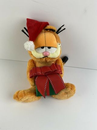 Ty 2005 Happy Holidays Garfield The Cat W/ Christmas Present Gift Santa Hat 8”