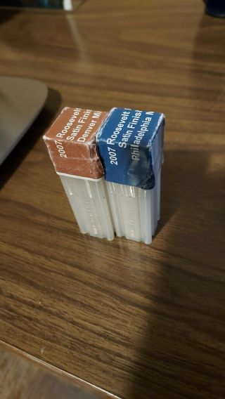 2007 - P&d Uncirculated Roosevelt Dime Rolls Satin Finish (1 Roll Of Each)