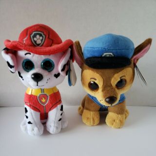 Ty Beanie Boos Paw Patrol Marshall Firedog & Chase Dog 8 " Plush Stuffed Animal