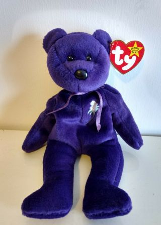 Ty Beanie Baby Princess Diana Memorial Fund Poem Purple Bear 1997 Rare