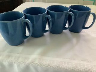 Vintage Corelle Corning Ware Stoneware Blue Coffee Tea Mug Cup Set Of 4