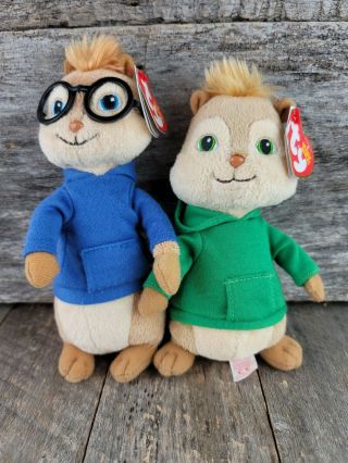 Simon & Theodore Ty Beanie Babies 2012 Tags On Hoodies Plush Chipmunks Squekquel