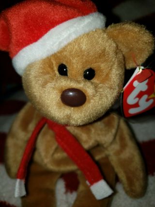Ty Christmas Teddy Pvc P.  V.  C.  Beanie Baby Bear 1997 Style 4200 12 25 96 Bdate