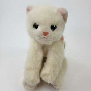 1996 Ty Classic White Crystal Kitty Cat Kitten Plush 10” Green Eyes Pink Bow